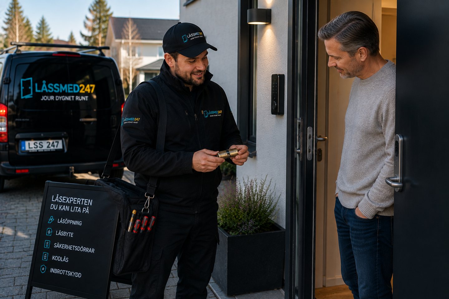 Genomgång av låscylinder med kund vid bostadsentré